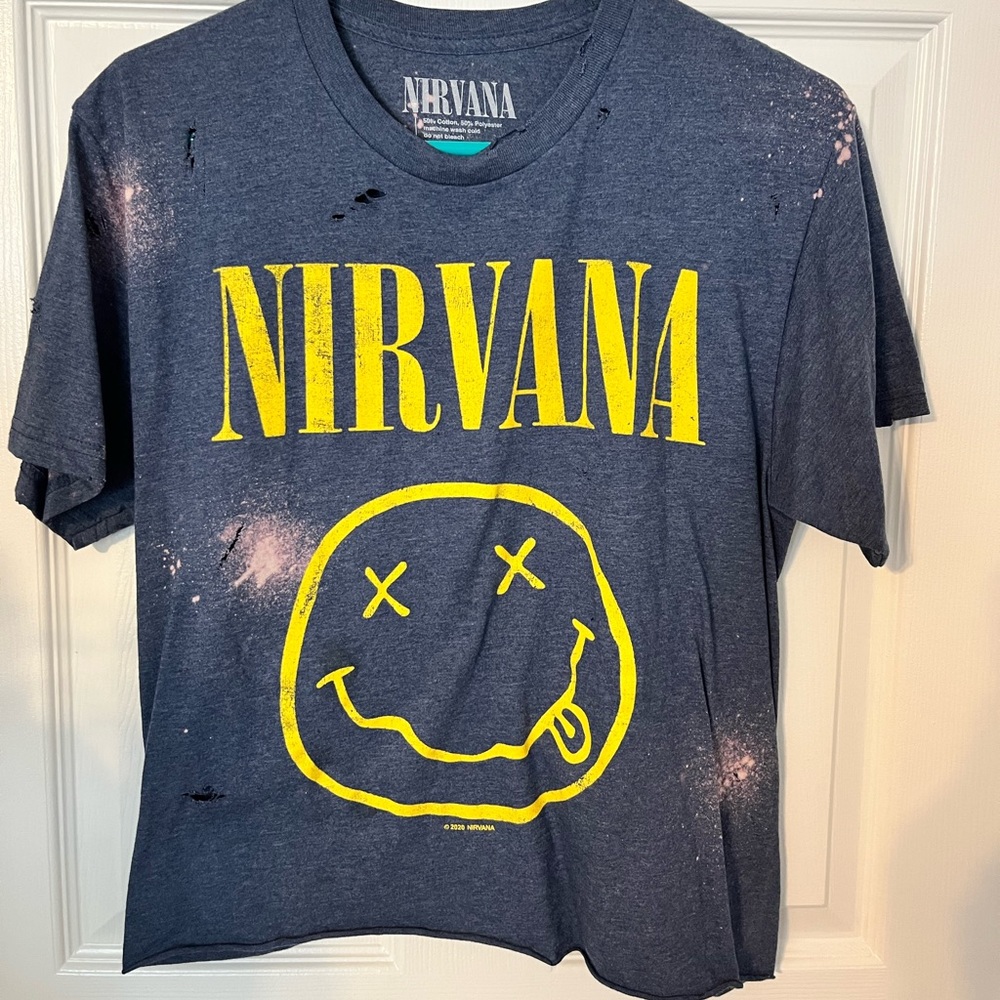 Medium, distressed, blue Nirvana tee